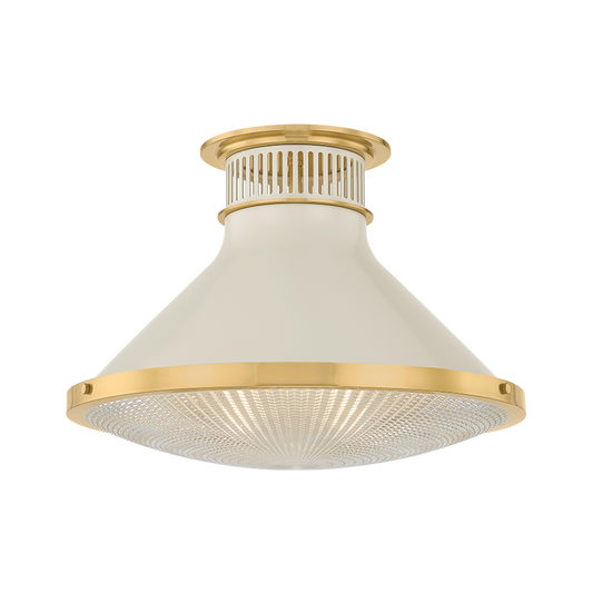 Highclere Flush Mount with AGED BRASS/OFF-WHITE Finish