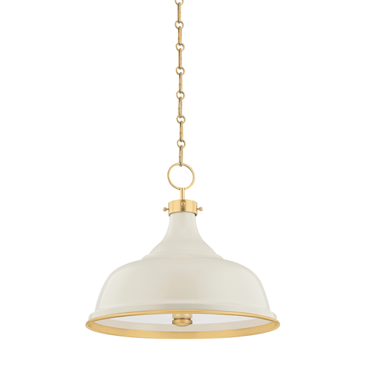 Painted No. 1 Pendant with Aged Brass/off White Finish