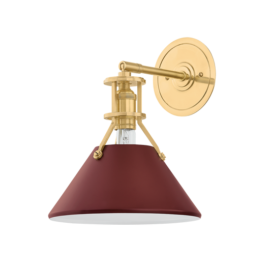 Painted No. 2 Wall Sconce with AGED BRASS/SOFT CRIMSON Finish