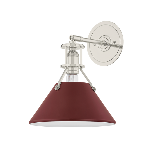 Painted No. 2 Wall Sconce with POLISHED NICKEL/SOFT CRIMSON Finish