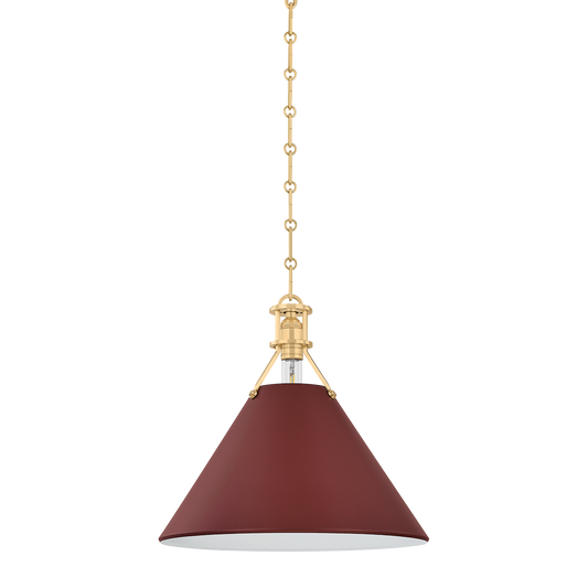 Painted No. 2 Pendant with AGED BRASS/SOFT CRIMSON Finish