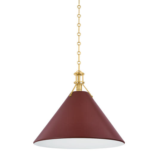 Painted No. 2 Pendant with AGED BRASS/SOFT CRIMSON Finish