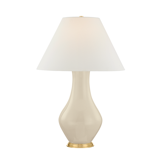 Hanslope Table Lamp with AGED BRASS/CERAMIC FRENCH MUSLIN Finish