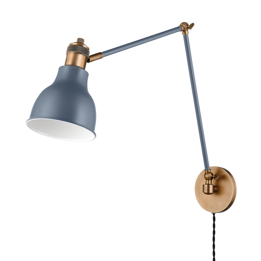 MAKIN Plug-in Sconce with Patina Brass/Slate Blue Finish