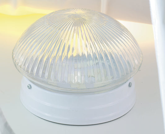 2 Light - 10" Flush with Clear Ribbed Glass - White Finish