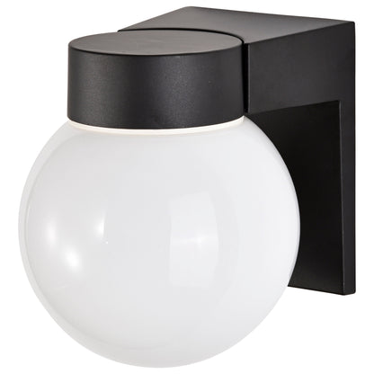 1 Light - 8" - Utility; Wall Mount - With White Glass Globe - Satin Aluminum Finish