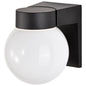1 Light - 8" - Utility; Wall Mount - With White Glass Globe - Satin Aluminum Finish