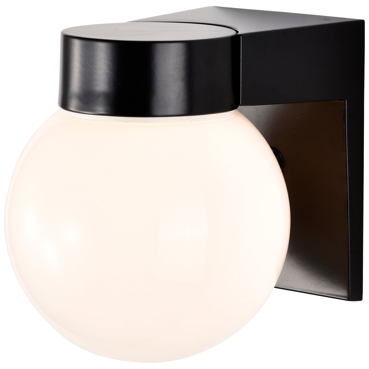 1 Light - 8" - Utility; Wall Mount - With White Glass Globe - Black Finish