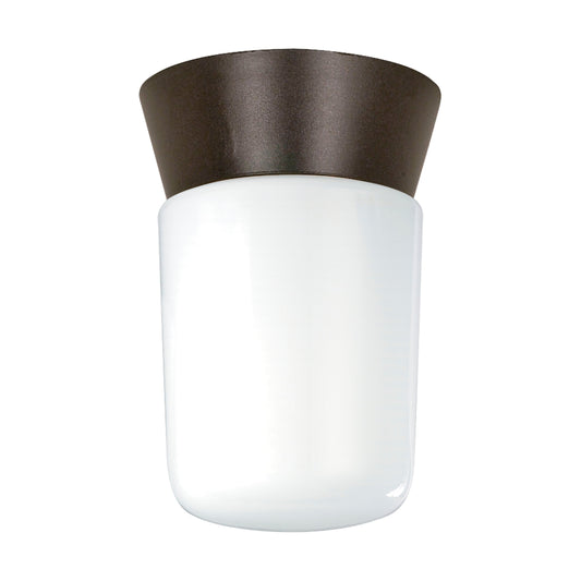1 Light - 8" - Utility; Ceiling Mount - With White Glass Cylinder - Bronzotic Finish