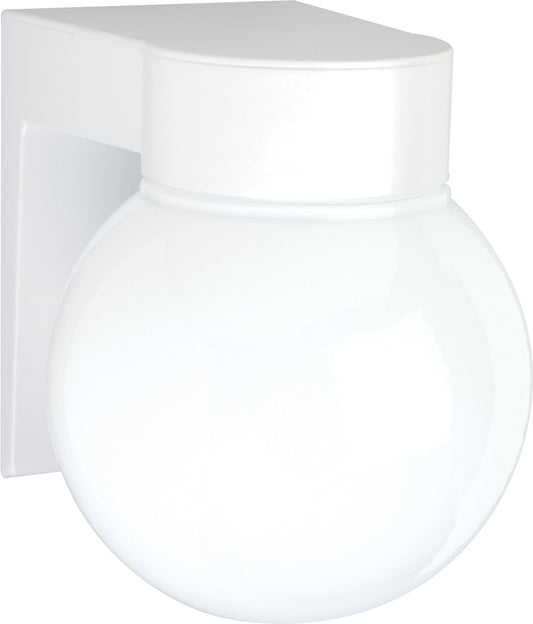 1 Light - 8" - Utility; Wall Mount - With White Glass Globe - White Finish