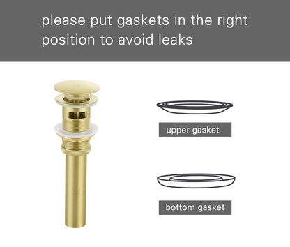 Pop-up bathroom sink drain with overflow in Brushed Gold