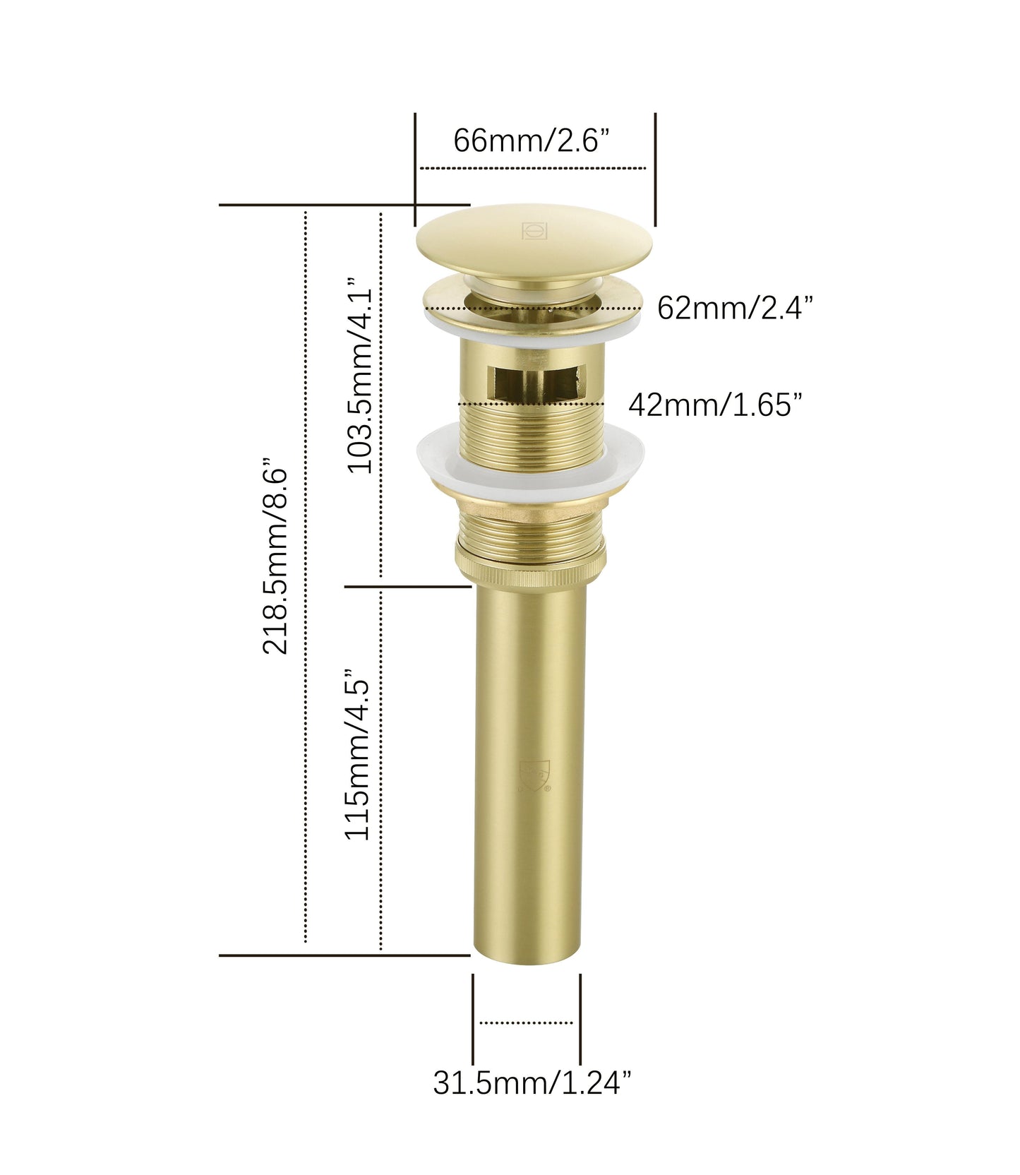 Pop-up bathroom sink drain with overflow in Brushed Gold
