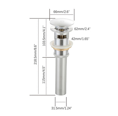 Pop-up bathroom sink drain with overflow in Polished Chrome