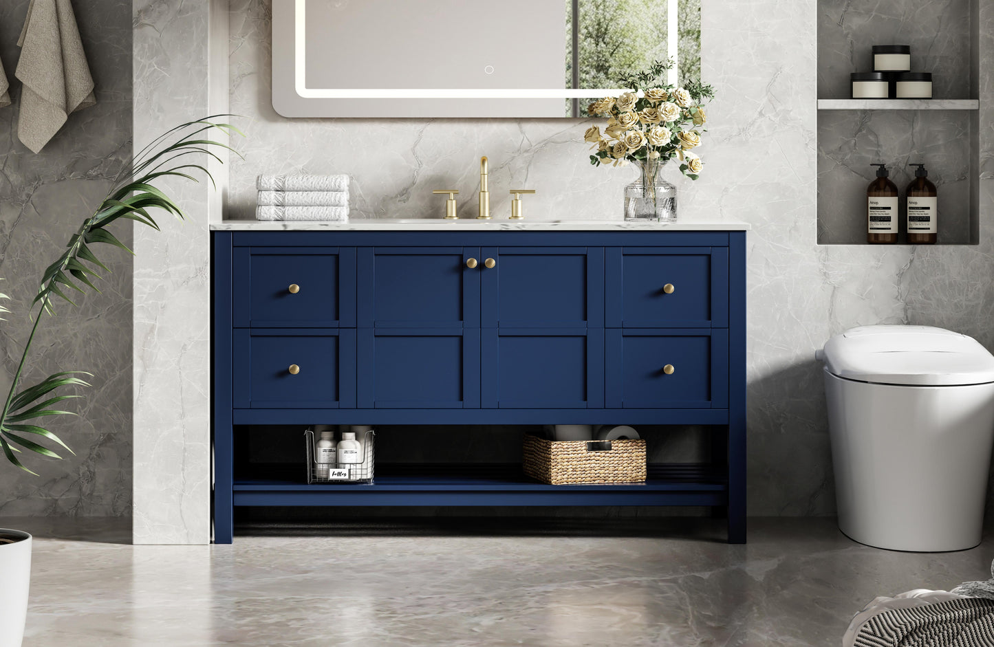 54 inch Single Bathroom Vanity in Blue