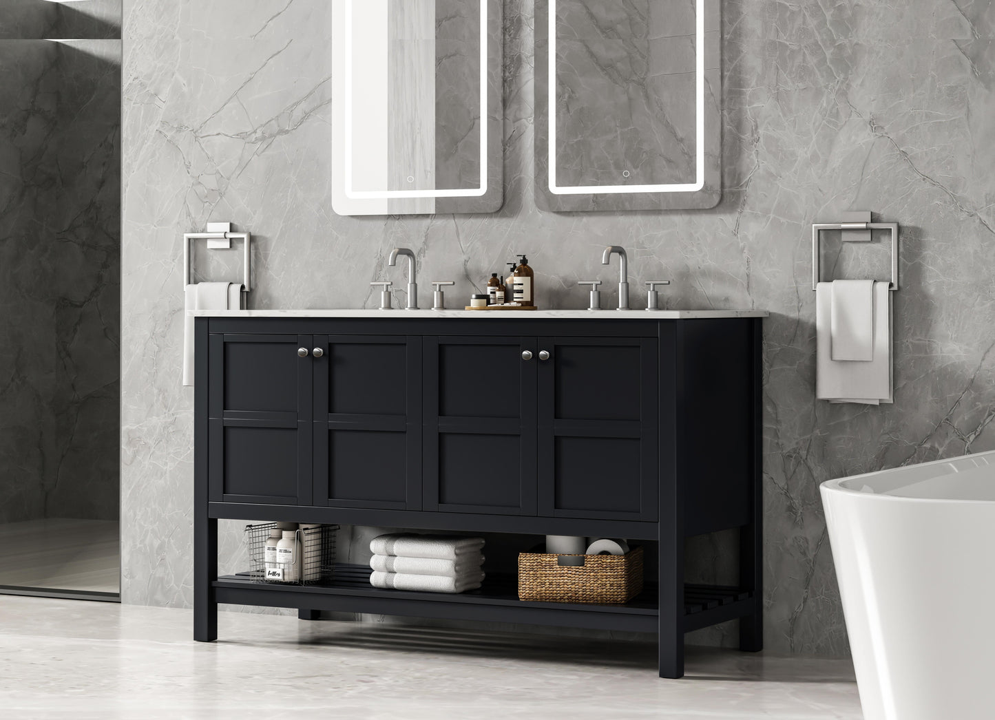 54 inch Double Bathroom Vanity in Black