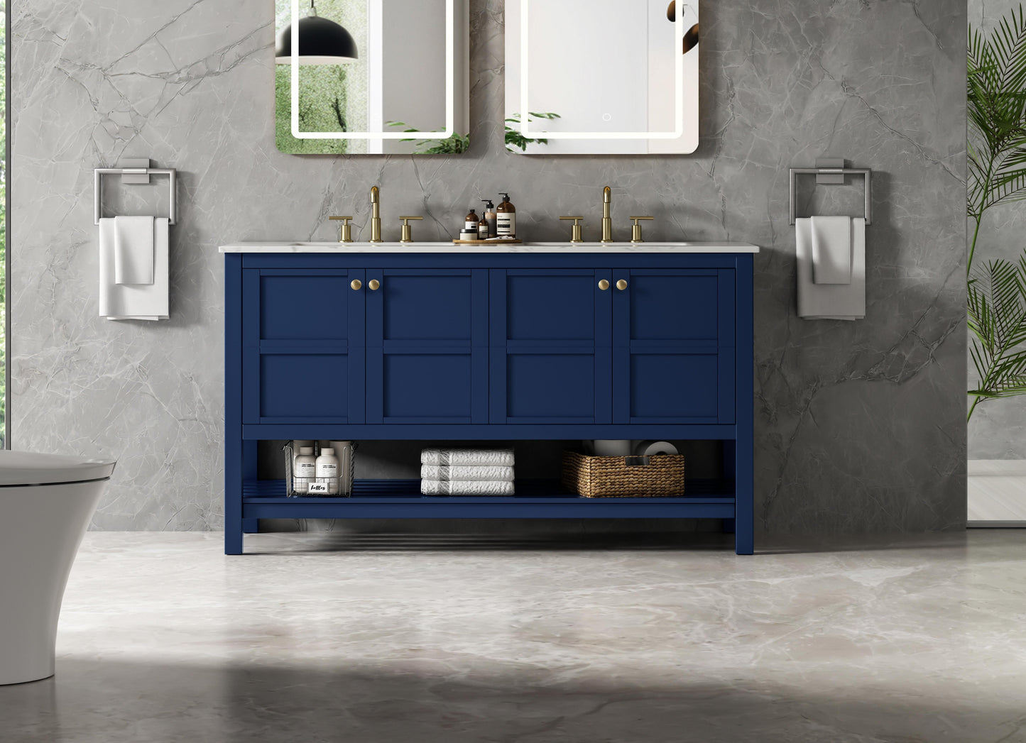54 inch Double Bathroom Vanity in Blue