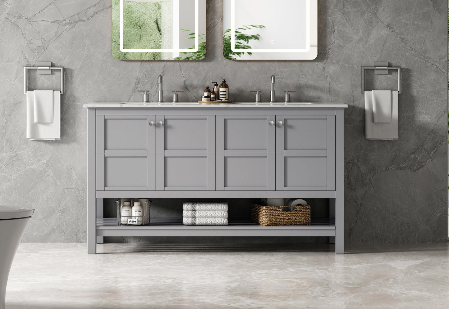 54 inch Double Bathroom Vanity in Grey
