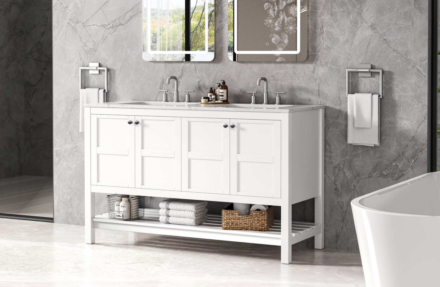 54 inch Double Bathroom Vanity in White