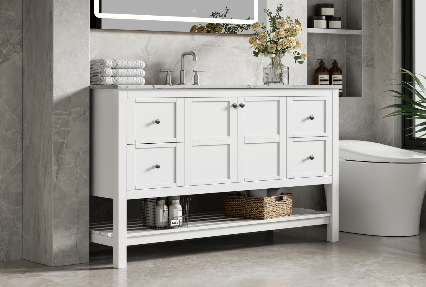 54 inch Single Bathroom Vanity in White