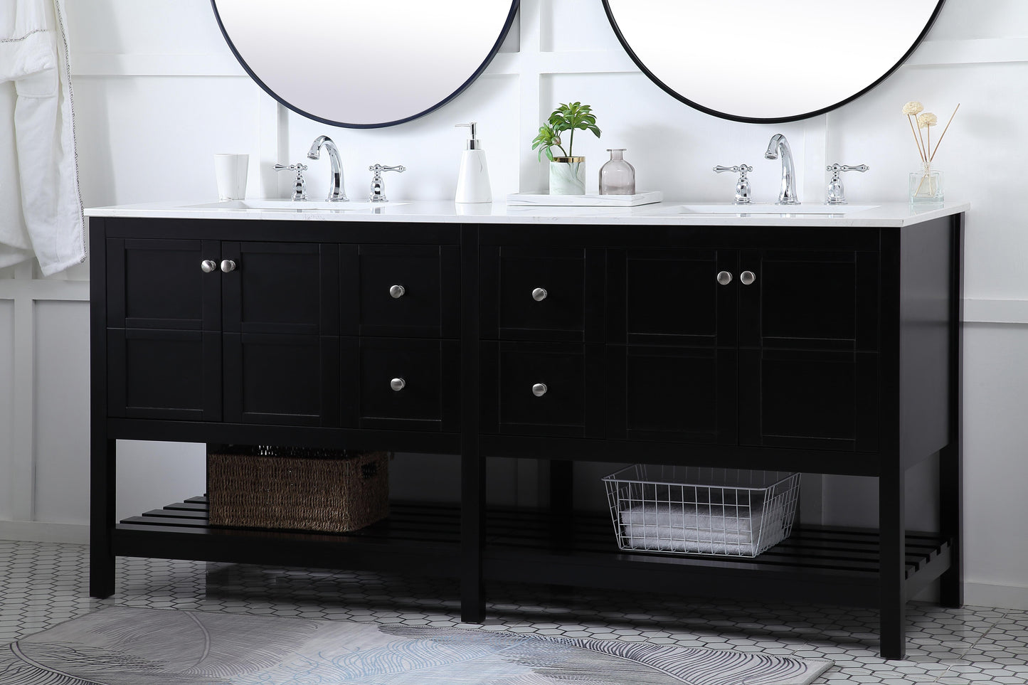 72 inch Double Bathroom Vanity in Black