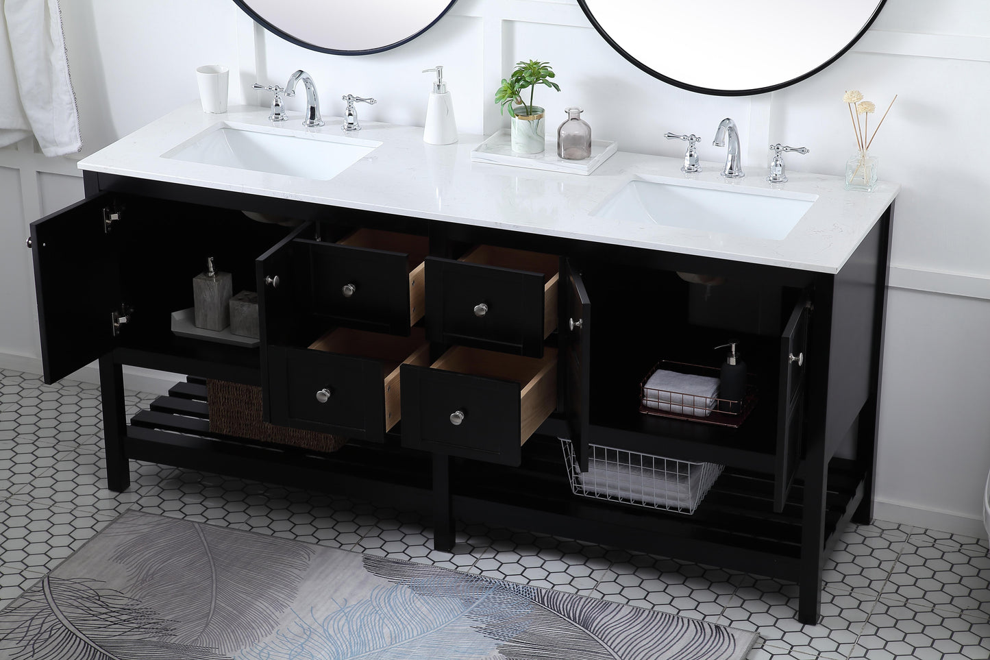 72 inch Double Bathroom Vanity in Black