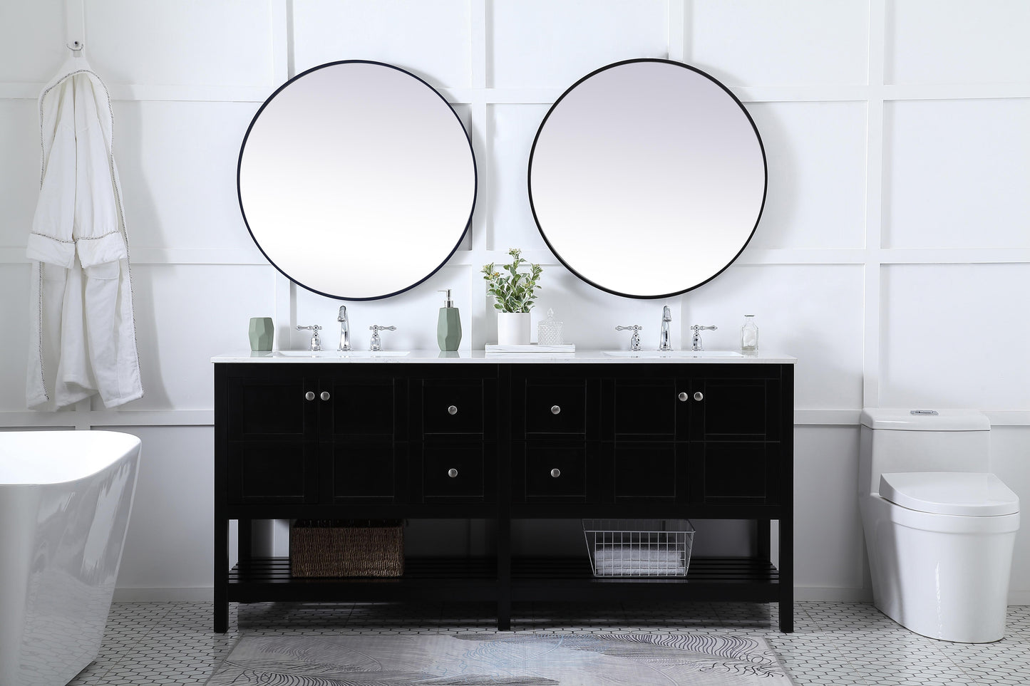 72 inch Double Bathroom Vanity in Black