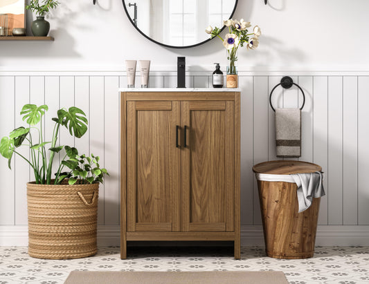 Finnley 24 inch Single Bathroom Vanity in Walnut Brown