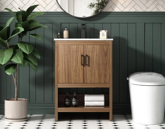 Ira 24 inch Single Bathroom Vanity in Walnut Brown