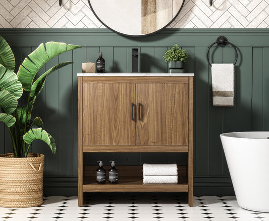Ira 30 inch Single Bathroom Vanity in Walnut Brown
