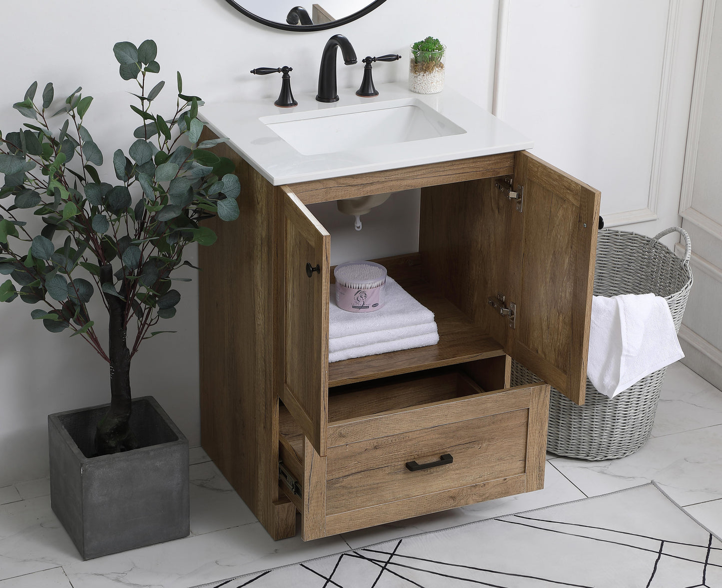 24 inch Single Bathroom Vanity in Natural oak