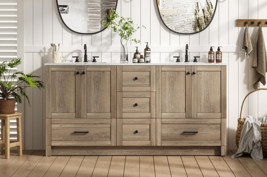 66 inch Double Bathroom Vanity In Natural Oak