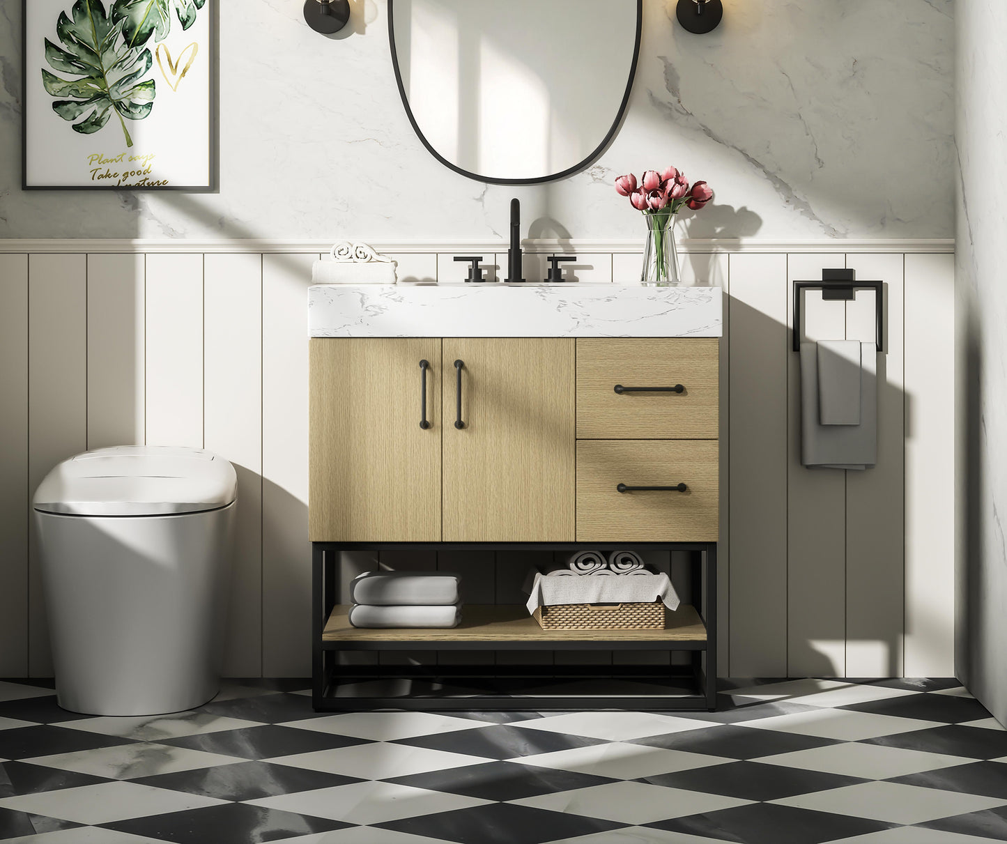 32 inch Single Bathroom Vanity in  Honey Brown