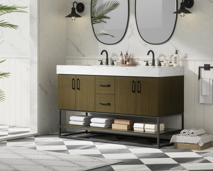 54 inch Double Bathroom Vanity in Chestnut Brown