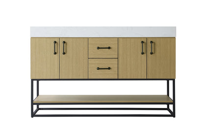 54 inch Double Bathroom Vanity in Honey Brown