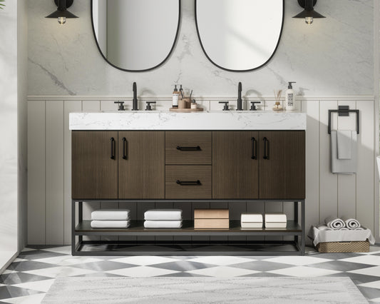 54 inch Double Bathroom Vanity in Mocha Brown