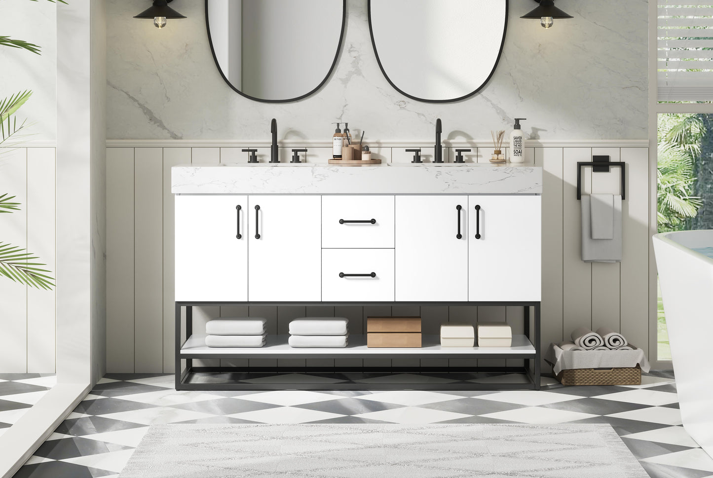 54 inch Double Bathroom Vanity in White