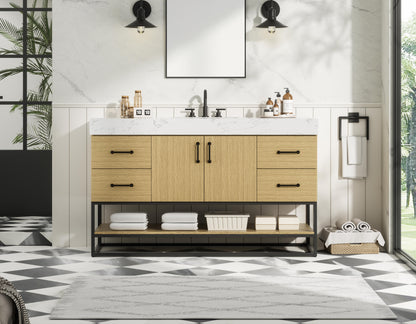 54 inch Single Bathroom Vanity in Honey Brown