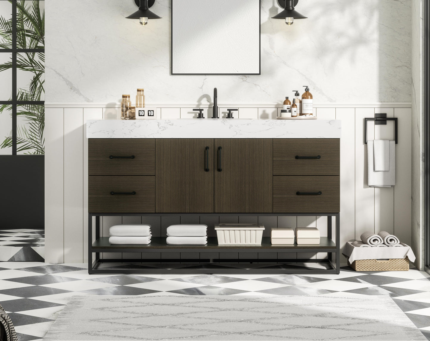 54 inch Single Bathroom Vanity in Mocha Brown