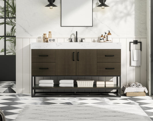 54 inch Single Bathroom Vanity in Mocha Brown