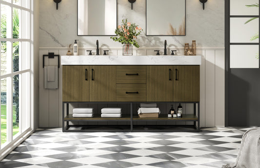 60 inch Double Bathroom Vanity in Chestnut Brown