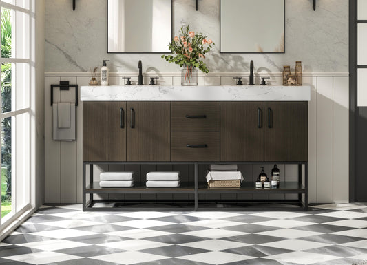 60 inch Double Bathroom Vanity in Mocha Brown