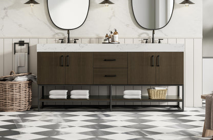 72 inch Double Bathroom Vanity in Mocha Brown