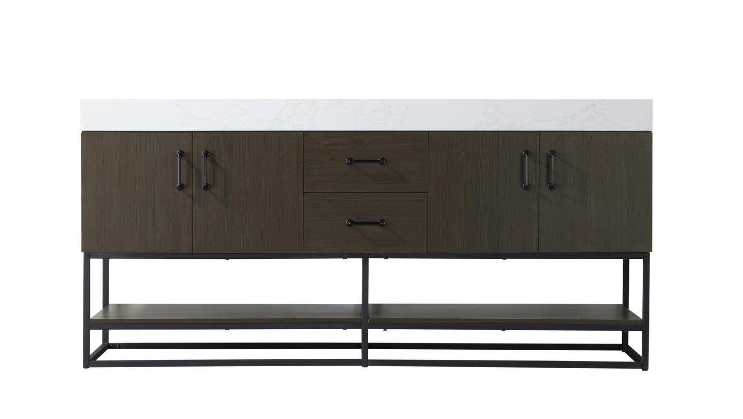 72 inch Double Bathroom Vanity in Mocha Brown