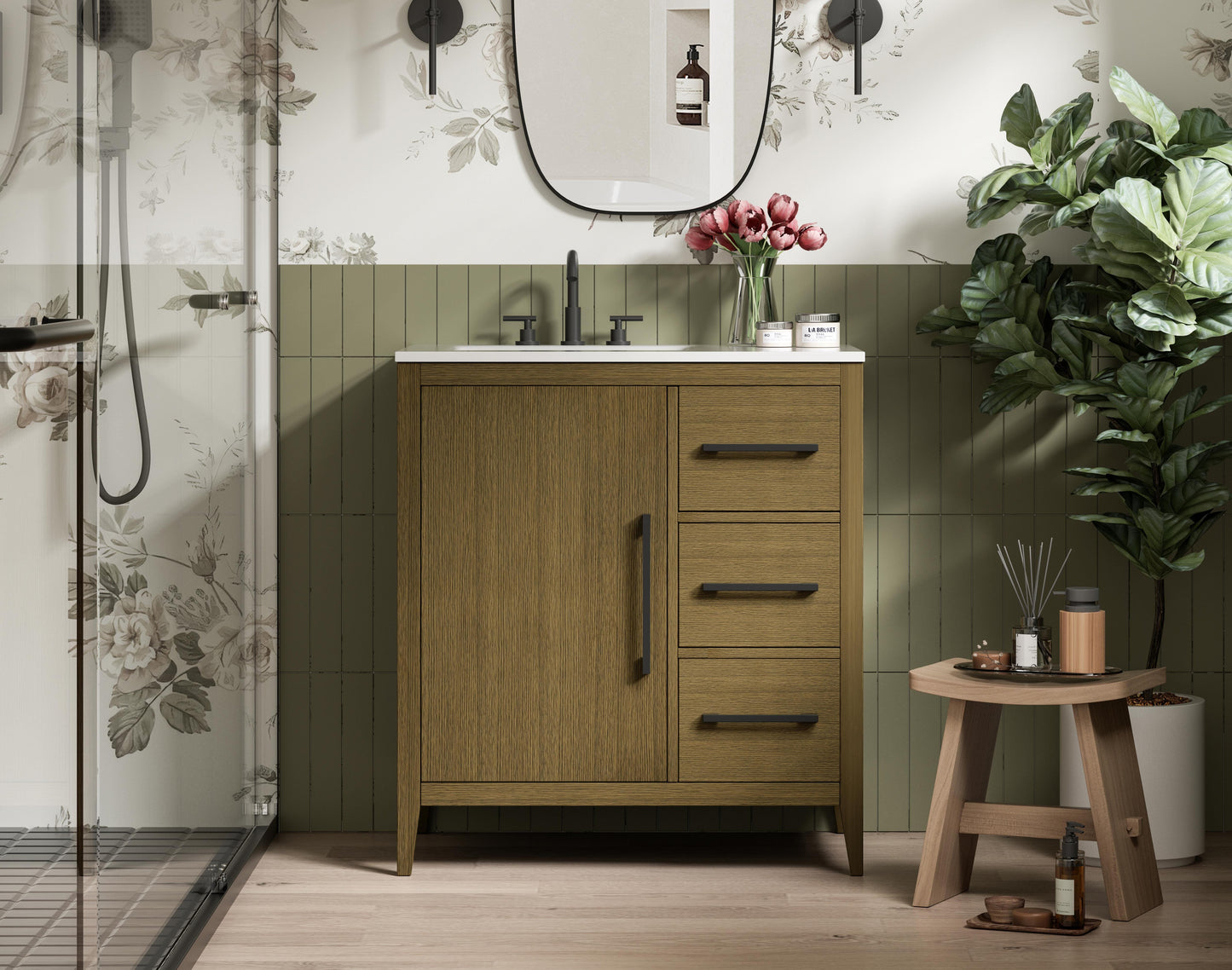 32 Inch Single Bathroom Vanity In Chestnut Brown