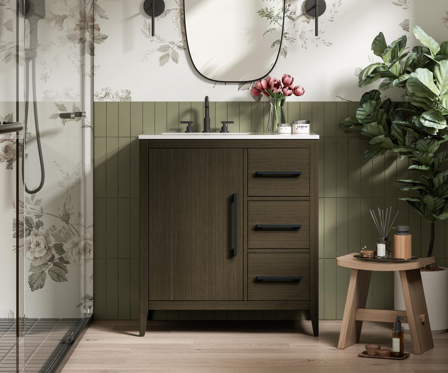 32 Inch Single Bathroom Vanity In Mocha Brown