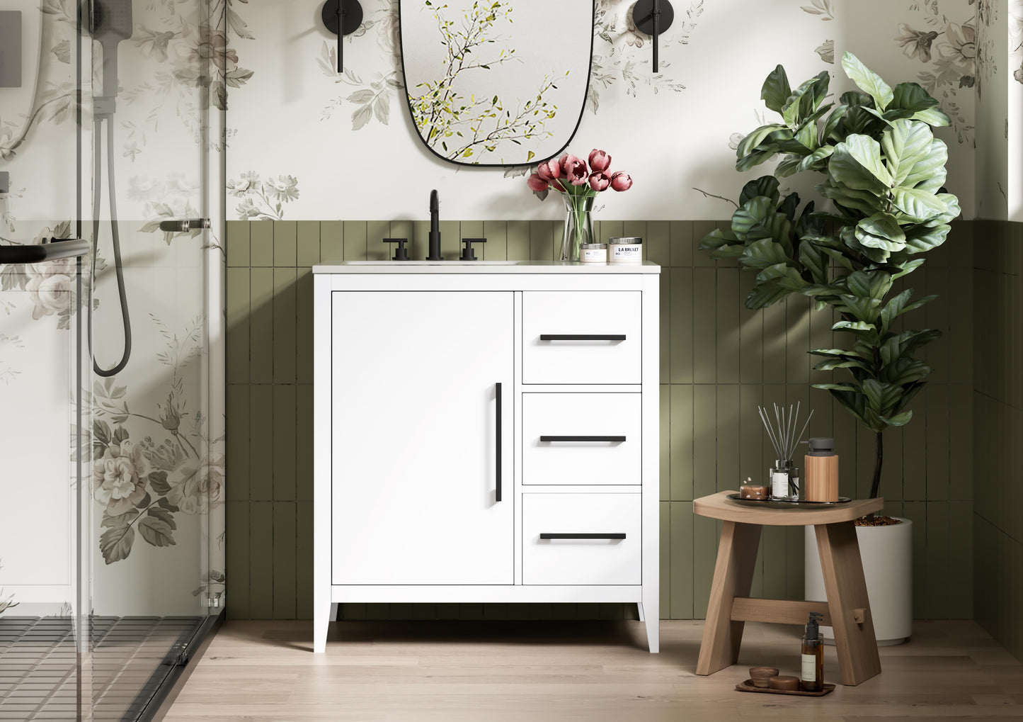 32 Inch Single Bathroom Vanity In White