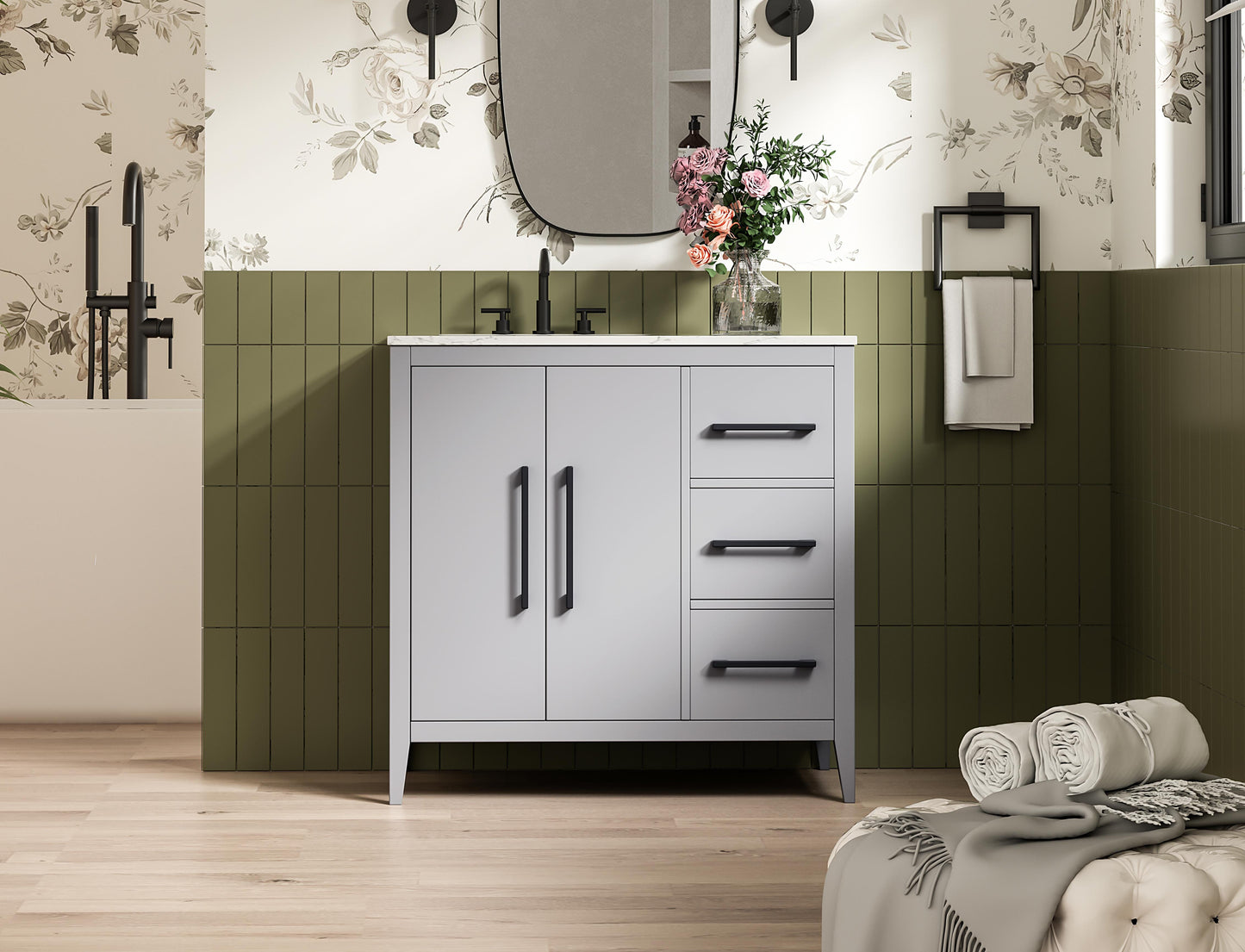 36 Inch Single Bathroom Vanity In Grey