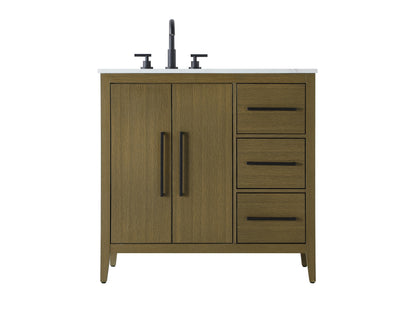36 Inch Single Bathroom Vanity In Chestnut Brown