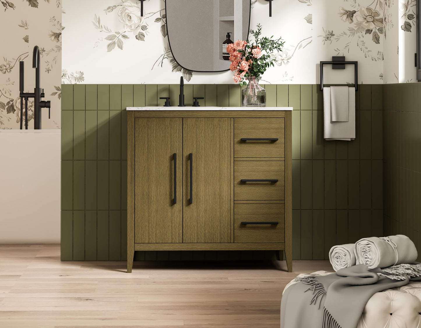 36 Inch Single Bathroom Vanity In Chestnut Brown