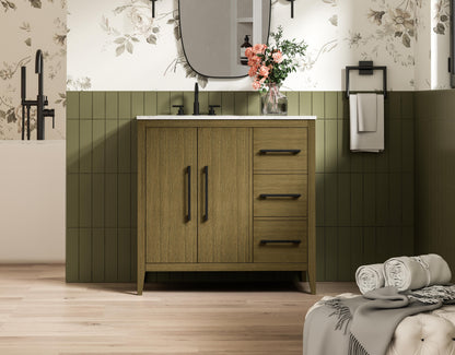 36 Inch Single Bathroom Vanity In Chestnut Brown